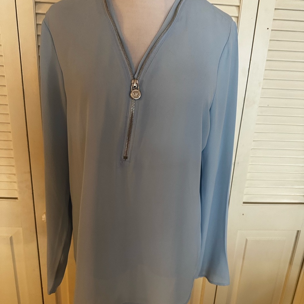 NWT Michael Kors Sky Blue Zipper Blouse
